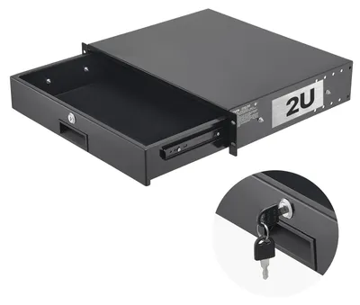 Obrázok produktu pre Zásuvka VEVOR 2U do racku, 22,68 kg, uzamykateľná skrinka na server, posuvná zásuvka so zámkom a otvormi na vedenie káblov, pre 482 mm sieťové zariadenie servera AV do racku alebo skrinky