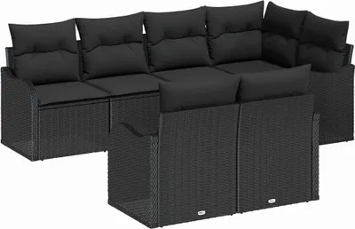 Image de Ensemble de canapés de jardin vidaXL en polyrotin noir