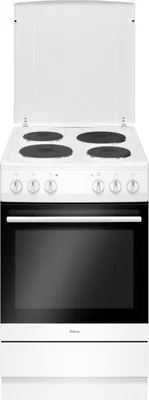 A white electric stove with four burners on top and an oven below.