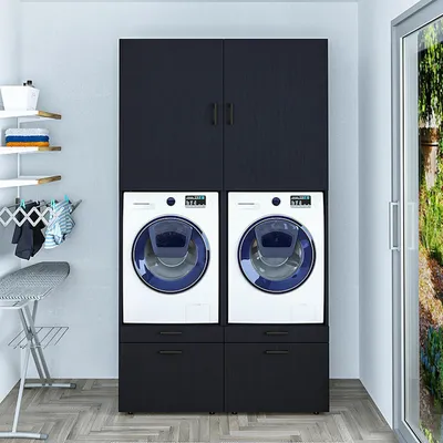 Immagine prodotto di Roomart SERIE 2: mobile doppio per lavatrice, larghezza 134 cm, nero-rovere