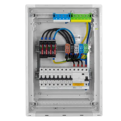 Produktbild von Sicherungskasten Hager Unterputz Verteilerkasten 2x12 Module 8xMCB 1xRCCB VDE Überspannungsschutz verdrahtet Sicherungen 505,50x348x98mm Doktorvolt