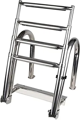 Produktbild von Poolleiter Edelstahl Klappbar 120-150 cm Poolhöhe | Badeleiter 4 Stufen Ausziehbar mit Rutschfesten Stufen Handlauf | Schwimmbadleiter für Salzwasser | Traglast 220 kg