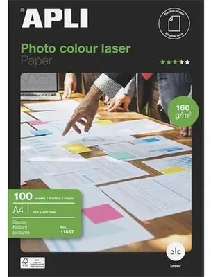 Imagen del producto de APLI 011817 APLI Laser-Foto-Papier, DIN A4, 160 g/qm, hochglänzend
