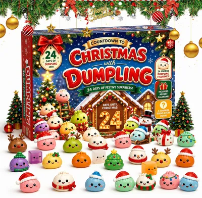 Produktbild von Squishy Adventskalender 2026,Dumpling Weihnachtskalender für 24 Tage,Kinder Spielzeug Countdown-Kalender TPR mit Fidget Spielzeug,Sammelfiguren