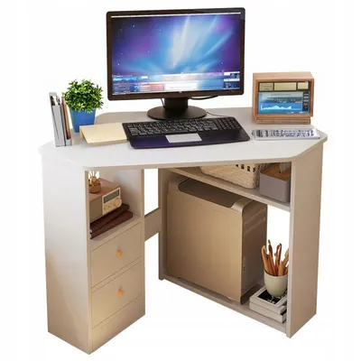 Obrázek produktu pro Rohový počítačový stůl 80x75 cm s úložným prostorem, Bílá, Moderní Loft