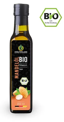 Produktbild von Kräuterland Mandelöl 250ml kaltgepresst aus biologischem Anbau Speiseöl aus süßen Mandeln