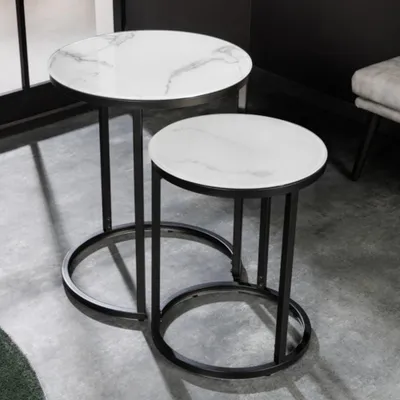 Produktbild von Elegantes Beistelltisch 2er Set MARMO 50cm Marmor-Nachbildung