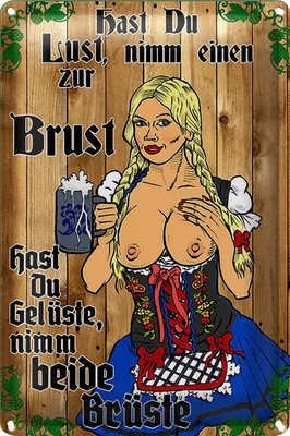 Produktbild von Blechschild Pinup 20x30cm Nimm einen zur Brust Bier