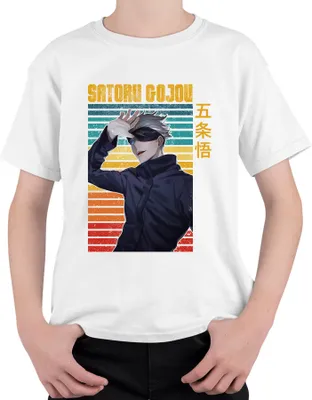 Produktbild von SATORU GOJOU Jujutsu Kaisen Augenbinde Anime Geschenk Retro Uni Kinder T-Shirt, Weiß, 152