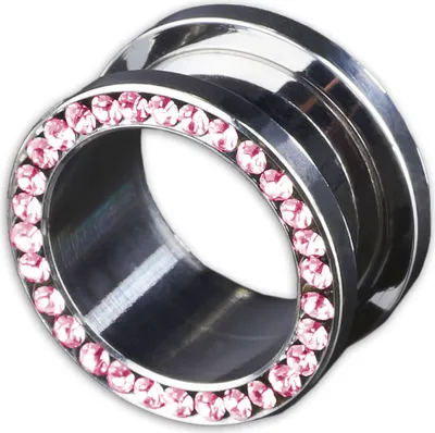 Produktbild von viva-adorno 1 Stück 16mm Flesh Tunnel Schraubverschluss Gewinde Edelstahl Kristall Zirkonia Größe 3 - 16mm Z62, Pink