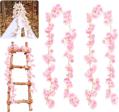 Productafbeelding van Kunstmatige Kersenbloesem Wreath 1.8 m, 135 Roze Bloemen, Groen Bladeren, voor Decoratie