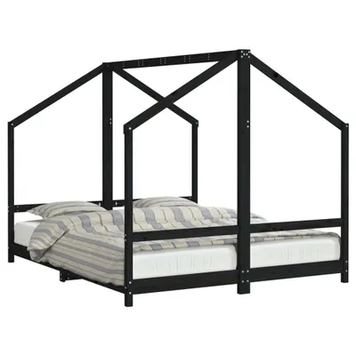 Produktbild von Kinderbett Schwarz 2x(80x200) cm Massivholz Kiefer