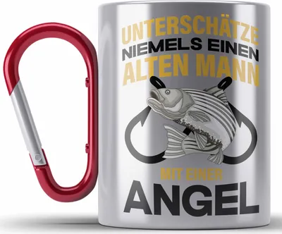 Produktbild von Trendation - Angler Edelstahl Tasse Karabiner Geschenk Männer Sprüche Lustig für Fischer Geschenkidee Angeln Becher (Rot)