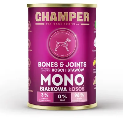 Immagine prodotto di Osso e articolazioni CHAMPER MONOBIAŁKOWA salmone umido cibo per cani 400g