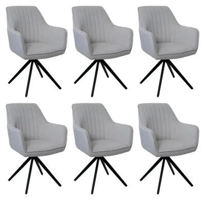 Produktbild von 6er-Set Esszimmerstuhl HxBxT 87x58x55cm Sitzhöhe 46cm drehbar mit Auto-Position Stoff/Textil Creme-Beige Küchenstuhl Lehnstuhl mit Armlehnen