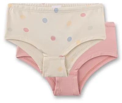 Productafbeelding van Sanetta meisjes hipsterbroek, beige met roze, met kleurrijke stipjes | 2-delige set kinderslips