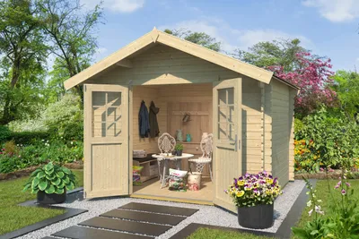 Produktbild von Gartenhaus Vaduz 209, 28 mm Wandstärke mit Doppeltür - B x T x H - 333.00 x 310.00 x 244.00 - Naturbelassen