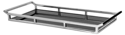 Produktbild von FINK Tablett PIANO länglich - Dekotablett aus Edelstahl und schwarzem Glas, silber, 55 x 25 cm, Tischdeko, Buffet
