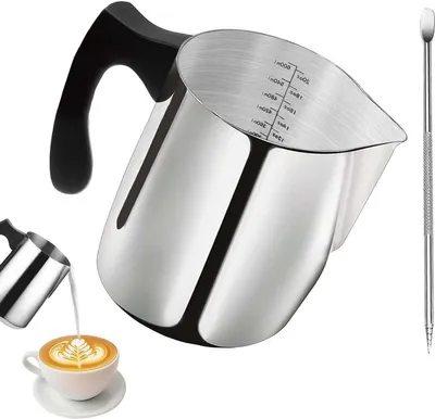 Produktbild von Milchaufschäumkanne 600 ml mit Thermometer – Zum Aufschäumen von Milch