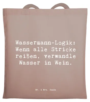 Produktbild von Mr. & Mrs. Panda Jutebeutel Spruch Wassermann Logik - Braun Pastell - Geschenk, Geschenke Astrologie, Kreativität, Tasche, Horoskop, Einkaufstasche, Tote Bag, Inspiration