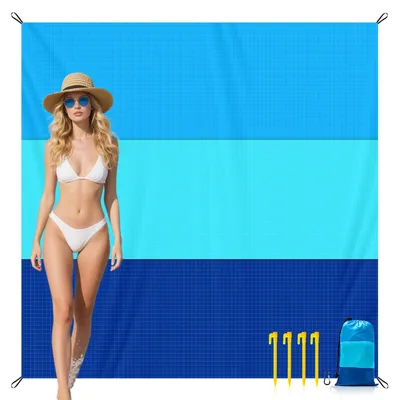 Imagen del producto de Manta para la playa, sin arena, de 200 x 210 cm, ultraligera, impermeable, con 4 esquinas de sujeción, ideal para la playa