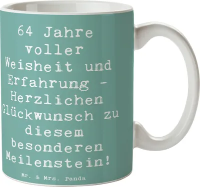 Produktbild von Mr. & Mrs. Panda Tasse Spruch 64. Geburtstag Weisheit - Meeresbrise - Geschenk, unvergesslich, Happy Birthday, Geburtstagspersonalisiert, Anerkennung, Kaffeetasse, Alter