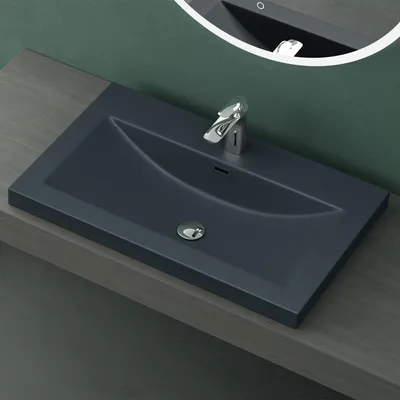 Produktbild von Mai & Mai Einbau-Waschbecken Waschschale Waschtisch Mineralguss Matt Anthrazit Rechteckig 1 Armaturenloch Überlauf-Funktion Breite: 76,5cm Col01