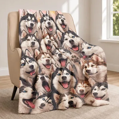Zdjęcie produktu dla Elzusha - Kołdra flanelowa z motywem husky, 150 x 200 cm