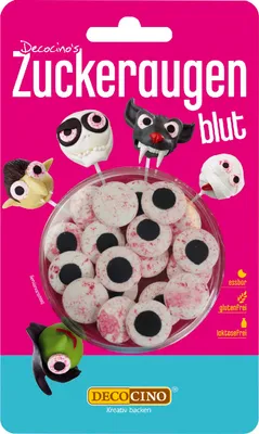 Produktbild von DECOCINO Essbare gruselige Zuckeraugen mit Blut 25g
