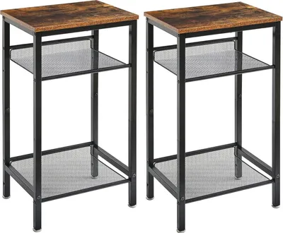 Immagine prodotto di YMYNY Tavolino set di 2 ripiani regolabili legno metallo stile industriale rustico marrone