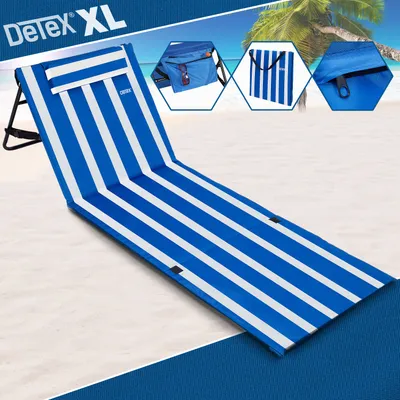 Image de DETEX® Set de 2 Tapis de plage Bleu et blanc 158x56 cm transat rembourré avec dossier pliable natte de plage transportable extérieur