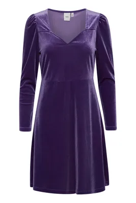 Productafbeelding van ICHI IHLAVANNY DR2: Damesjurk, casual jurk, mini-jurk, fluweel, hartvormige halslijn, lange mouwen