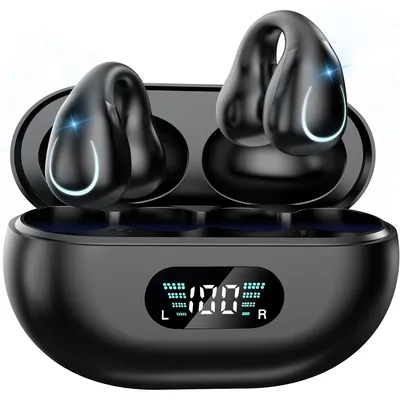Produktbild von Bluetooth 5.3 Clip-On Kopfhörer mit AI-Übersetzung, Open-Ear Sport Ohrhörer, 240 h Laufzeit, LED Display, Noise Reduction