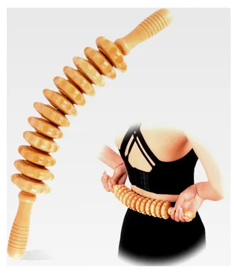 Produktbild von Faszienrolle aus Holz, Faszienstab mit Griff, Massageroller für Körperformung, Anti-Cellulite, Massageholz für Rücken, Nacken, Beine