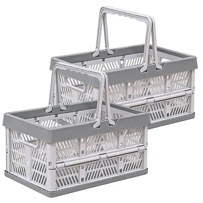 Image de Grande boîte pliable d'une capacité de 16 litres, 38,5 x 25 x 20 cm, caisse pliable avec poignée, panier pliable et robuste pour la cuisine, la chambre et la salle de bains.
