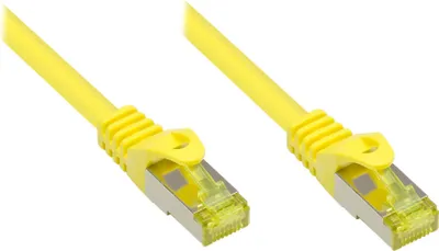 Produktbild von RJ45 Patchkabel mit Cat. 7 Rohkabel und Rastnasenschutz (RNS®), S/FTP, PiMF, 500MHz, gelb, 25m, Good Connections®