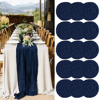 Immagine prodotto di Tovaglioli di stoffa per formaggio, 15 pezzi, colore blu navy, dimensioni 400x55 cm, tessuto: garza di poliestere