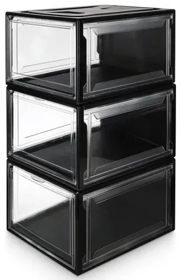 Produktbild von Schuhbox stapelbar Schuhkarton Aufbewahrungsbox - Transparent - 37 x 25,5 x 20 cm - 3 Stück