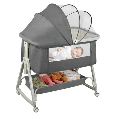 Produktbild von 3 in 1 Beistellbett,Reisebett Baby mit Matratze,Babybett 6 Fach höhenverstellbar mit Aufbewahrungskorb,Faltbares Co-Sleeper für Baby bis 12 Monaten