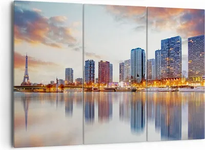 Produktbild von Bild auf Leinwand - Leinwandbild - Fluss Wolkenkratzer Ansicht Eiffle - 165x110cm - Wand Bild - Wanddeko - Leinwanddruck - Bilder - Kunstdruck - Leinwand bilder - Wandkunst - CE165x110-2831