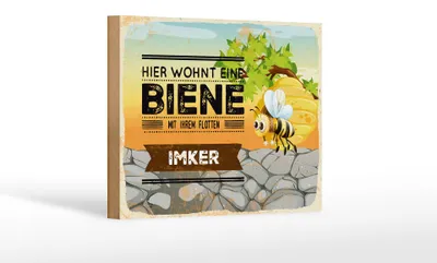 Produktbild von Holzschild Spruch 12x18 cm Hier wohnt eine Biene mit Ihrem flotten Imker