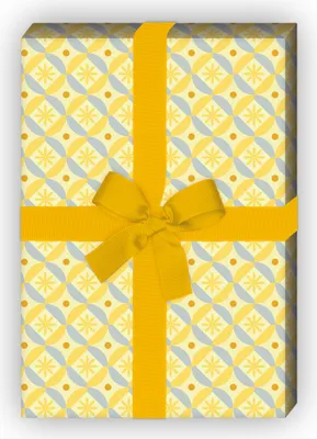 Produktbild von Vintage Stern Geschenkpapier Set, Dekorpapier mit Retro Kreisen, gelb - G8604, 32 x 48cm