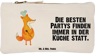 Produktbild von Mr. & Mrs. Panda Schlampermäppchen Fuchs Koch Größe S Klein - Weiß - Geschenk, Pouch, kosmetiktäschchen, Bäcker, Hungrig, Schulmäppchen, Chefkoch, Kulturbeutel