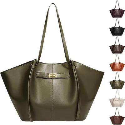 Productafbeelding van Leren Schoudertas Dames - Grote Shopper - PolyurethanHandvat - Ideaal voor Werk of Reizen