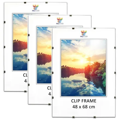 Produktbild von MG Design Cliprahmen Set 3 Stück 48x68 cm - rahmenlos mit Acrylglas & HDF-Rückwand, für Fotos/Poster/Puzzle, hoch/quer