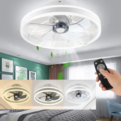 Produktbild von 50W LED Deckenleuchte mit Ventilator, 6 Geschwindigkeiten, Dimmbar Mit Fernbedienung, 48cm Deckenventilator Für Wohnzimmer Schlafzimmer Küche