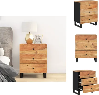 Productafbeelding van vidaXL Nachtkastje, 50x33x62 cm, massief acaciahout en houtvezel - Nachtkastjes