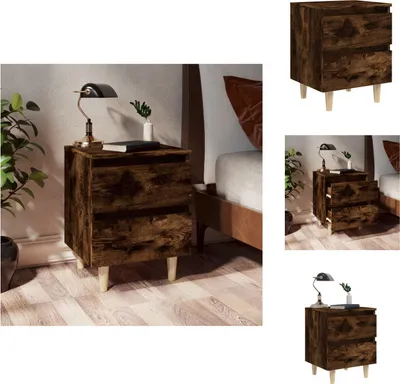 Obrázok produktu pre vidaXL Nočný stolík s nohami z masívneho dreva, údený dub 40x35x50 cm - Nočné stolíky