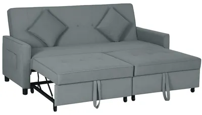 Produktbild von HOMCOM Sofabett, 3-Sitzer-Couch, Schlafsofa mit ausziehbarem Bett, Grau