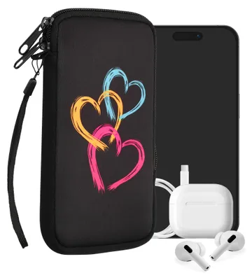 Produktbild von kwmobile Handytasche für Smartphones XL - 6,7/6,8" - Neopren Handy Tasche Hülle Cover Case Schutzhülle - Pinsel Herzen Pink Orange Schwarz - 17,2 x